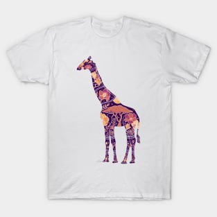 Floral Giraffe Silhouette - Purple Haze on Mint T-Shirt